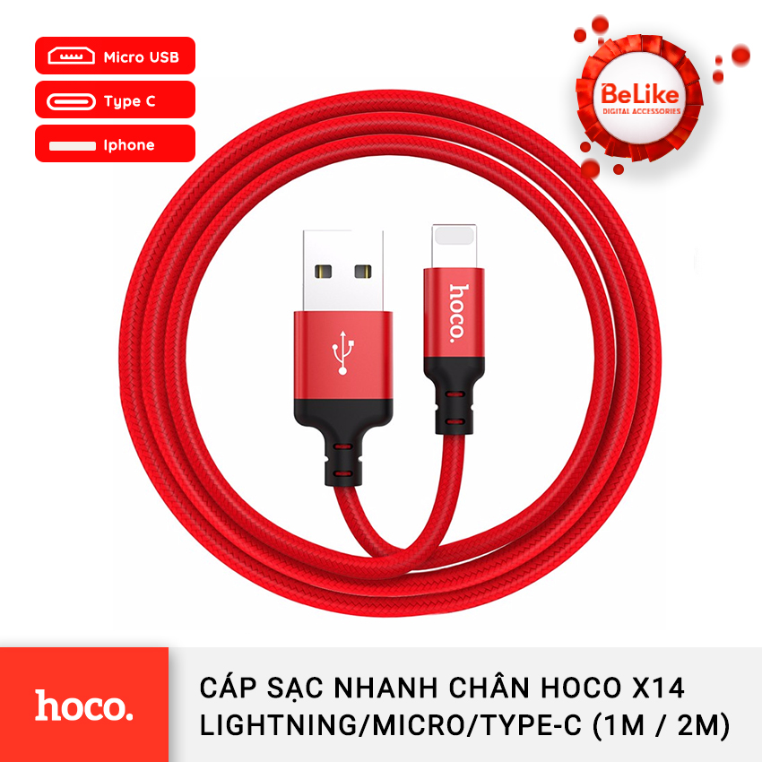 Cáp bọc dù Hoco X14 Loại 1 mét và 2 mét dành cho điện thoại Iphone và Android