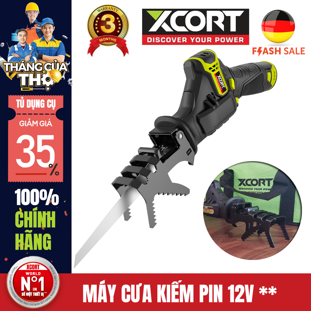Máy cưa kiếm-máy cưa kiếm cầm tay kèm 2 pin 12v xcort