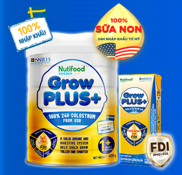 Sữa Non Nutifood Growplus Vàng - trên 1 tuổi 800g