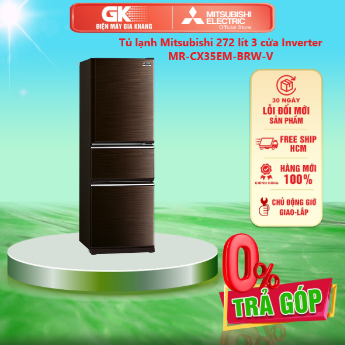 Tủ lạnh Mitsubishi 272 lít 3 cửa Inverter MR-CX35EM-BRW-V - GIAO TOÀN QUỐC - FREESHIP HCM