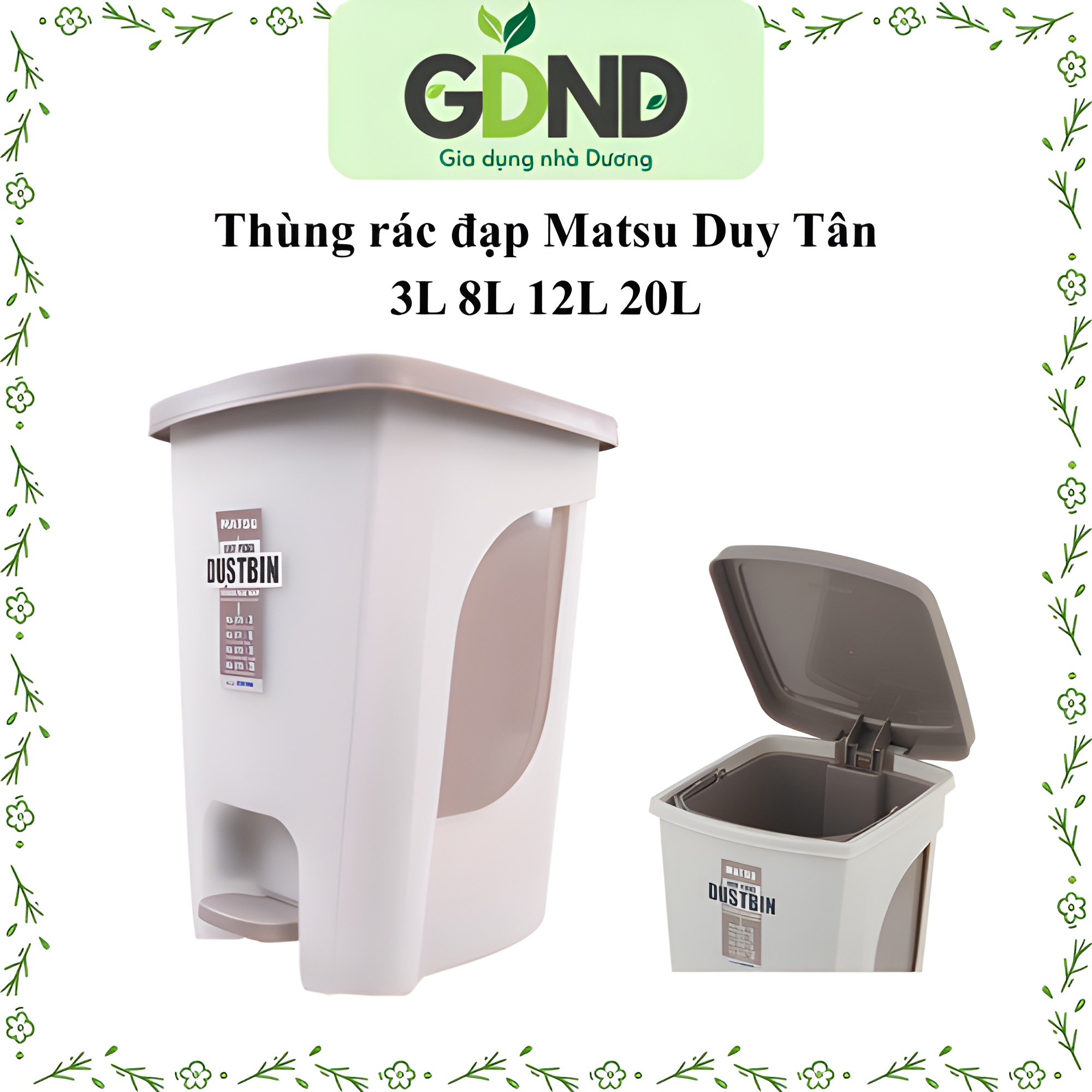 Thùng Rác Đạp Chân Matsu Duy Tân 3L 8L 12L 20L Có Nắp Đậy Kín Chống Mùi