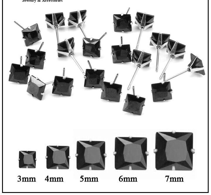 Bông tai inox đá cubic vuông đen 4ly - bt21 giá 1 đôi bông tai nam cool ngầu