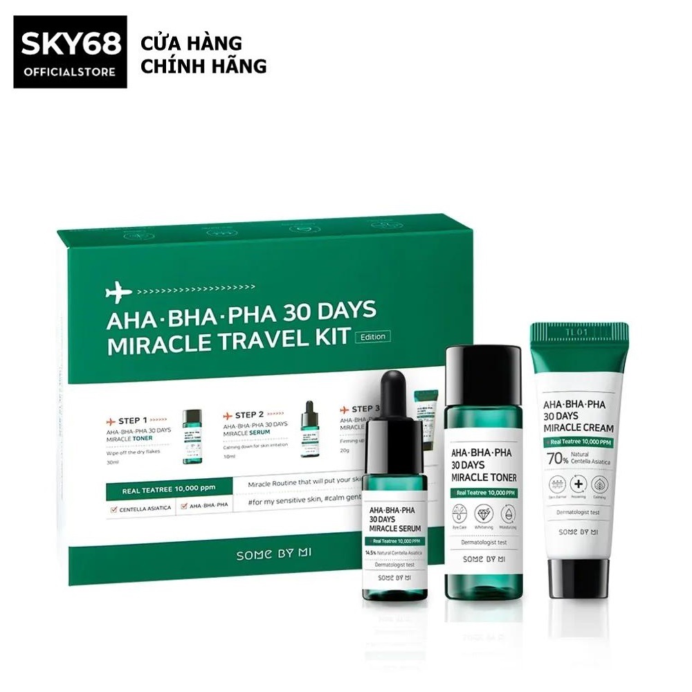 Bộ Kit 3 Món giảm mụn "Thần Kỳ" Some By Mi AHA - BHA - PHA 30 Days Miracle Kit (Toner + Serum + Cream)