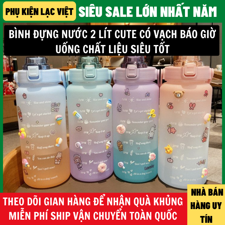 Bình Nước 2Lít Có Vạch Báo Giờ Uống Nước Tiện Lợi Chất Liệu Tốt, bình nước cute nữ, bình đựng nước 2 lít, bình đựng nước, bình giữ nhiệt cute nữ