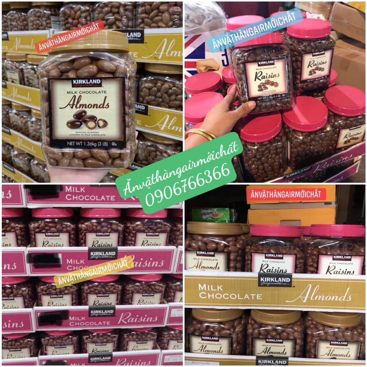 [NEW DATE 03/2025]Socola Sữa Hạnh Nhân - Nhân Nho Kirkland Signature Mỹ - Hộp 1.5 kg