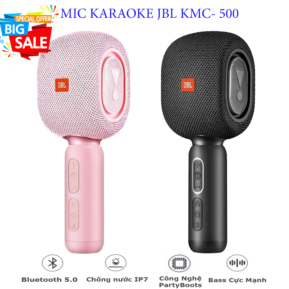 Mic hát karaoke bluetooth jbl kmc-500 cao cấp, micro cầm tay hát karaoke kèm loa tiện lợi, mic hát không dây lọc ồn chống hú, bắt âm thanh cực tốt, pin 4h liên tục, thiết kế sang trọng, năng động. bh 12 tháng.