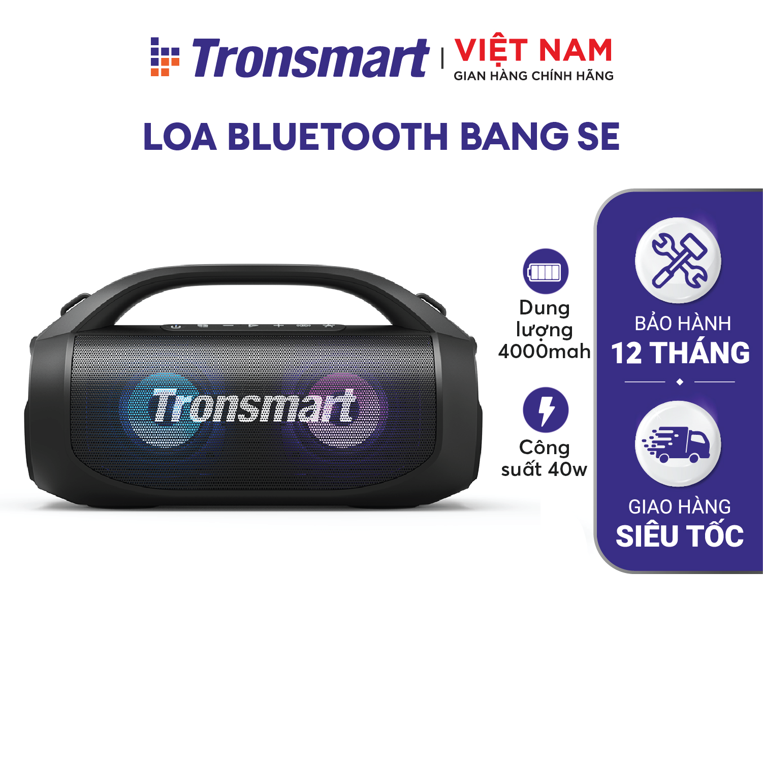 Loa Bluetooth di động TRONSMART BANG SE Đèn LED - Công suất 40W