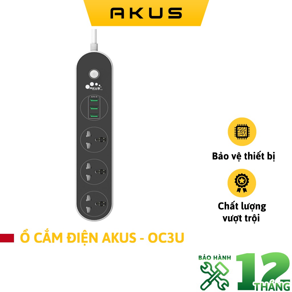 Ổ cắm điện thông minh akus - oc3u hàng chính hãng bh 12 tháng - akus
