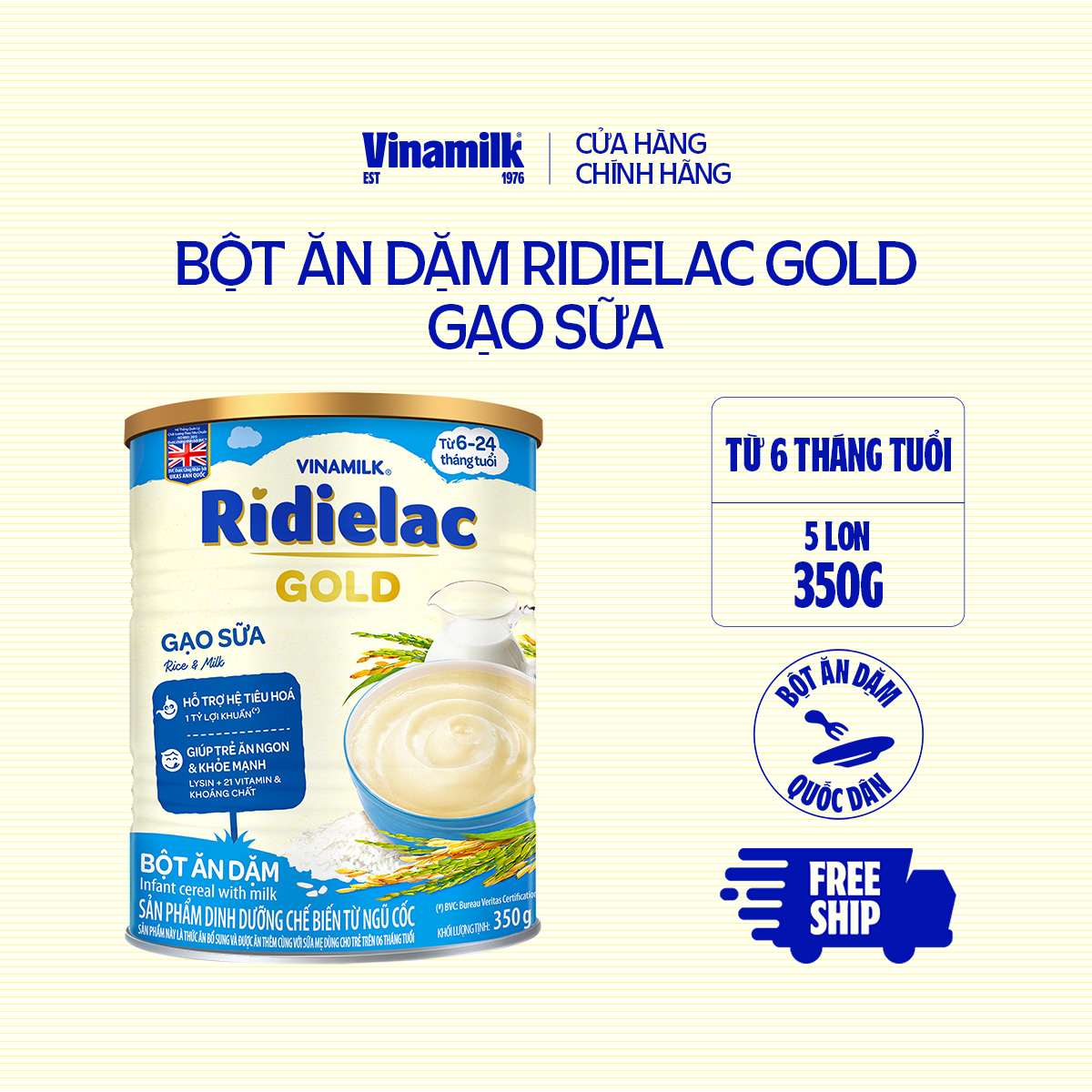 5 Hộp Bột Ăn Dặm Ridielac Gold Gạo Sữa - Hộp Thiếc 350g