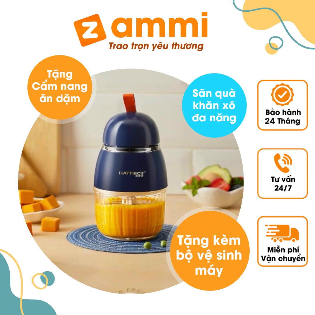 Máy xay ăn dặm cho bé Hattiecs 8 lưỡi dao mạnh mẽ vượt trội dung tích 0,3L máy xay hattiecs xay đồ ăn dặm cho bé Zammi Ăn Dặm Tiện Ích Phân Phối Chính Hãng