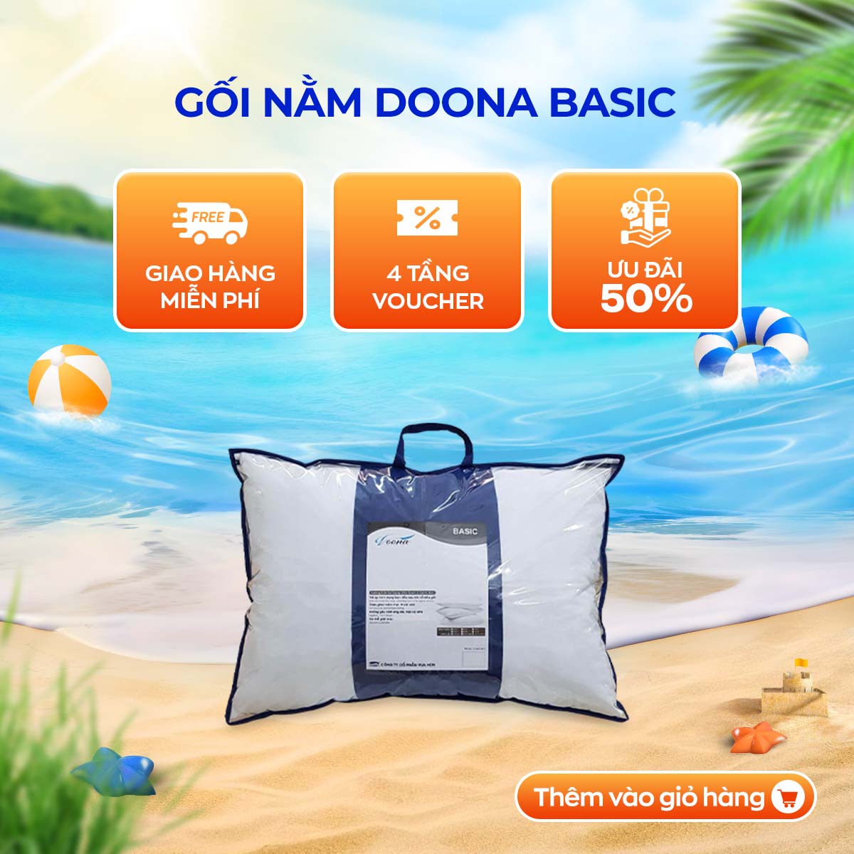 Gối bông Doona Basic 45x65cm độ phồng phù hợp, nâng đỡ nhẹ nhàng, thoáng khí