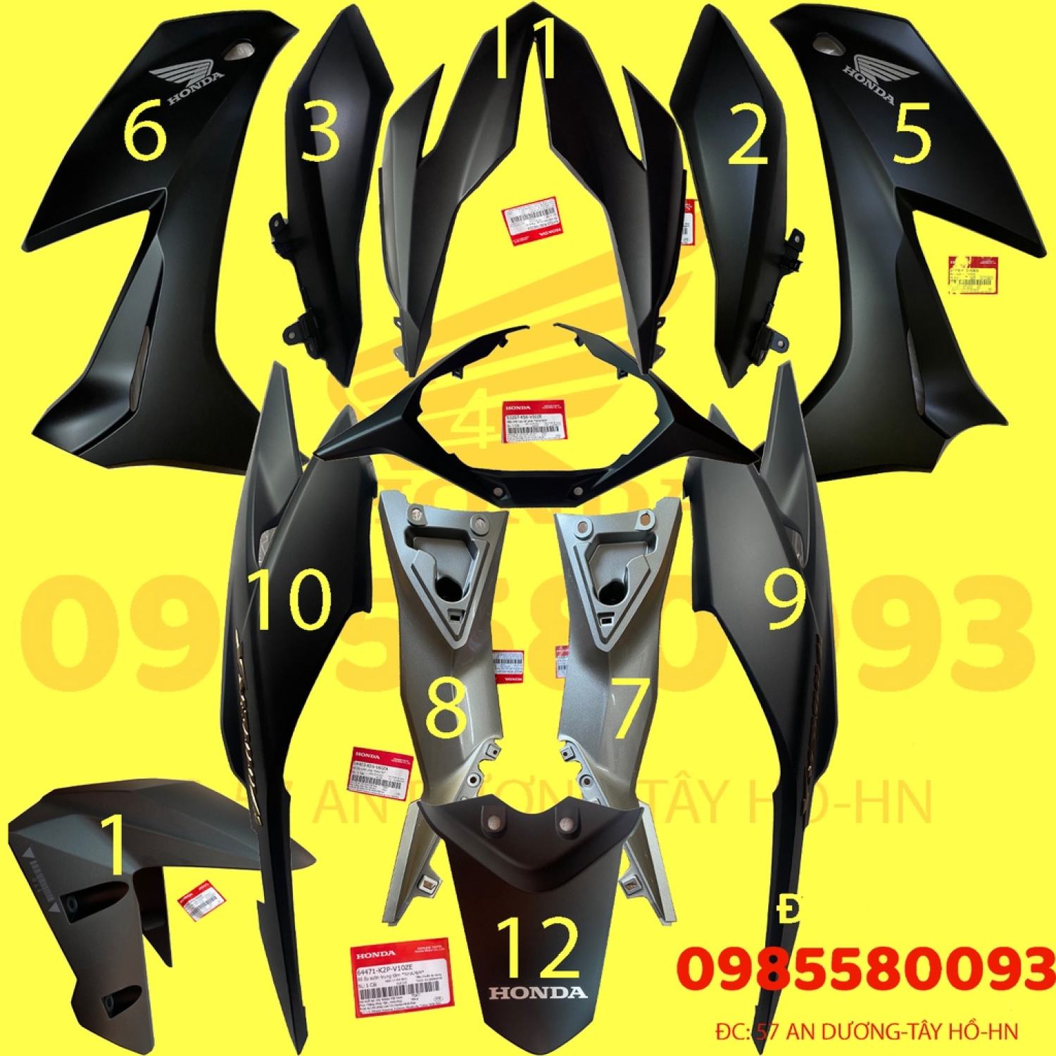 Bộ vỏ winner x màu đen nhám zin hãng honđa