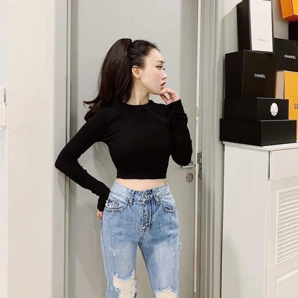 Áo croptop cổ cao tay dài