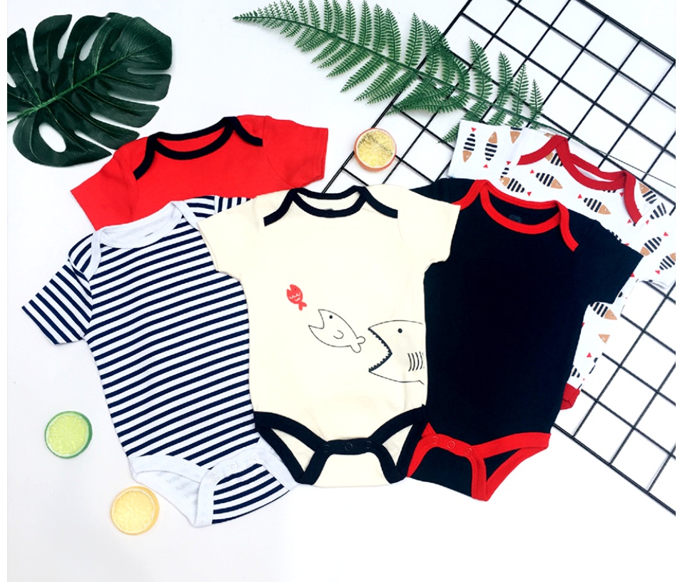 [HCM]Set 5 bộ body Beliti tay ngắn cho bé trai kèm móc