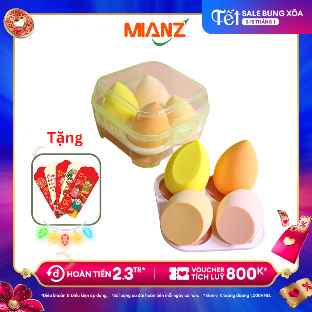 Bộ 4 mút tán trang điểm đánh phấn tán kem MIANZ - Dụng cụ trang điểm mềm mại không chứa cao su Latex MIANZ GROUP
