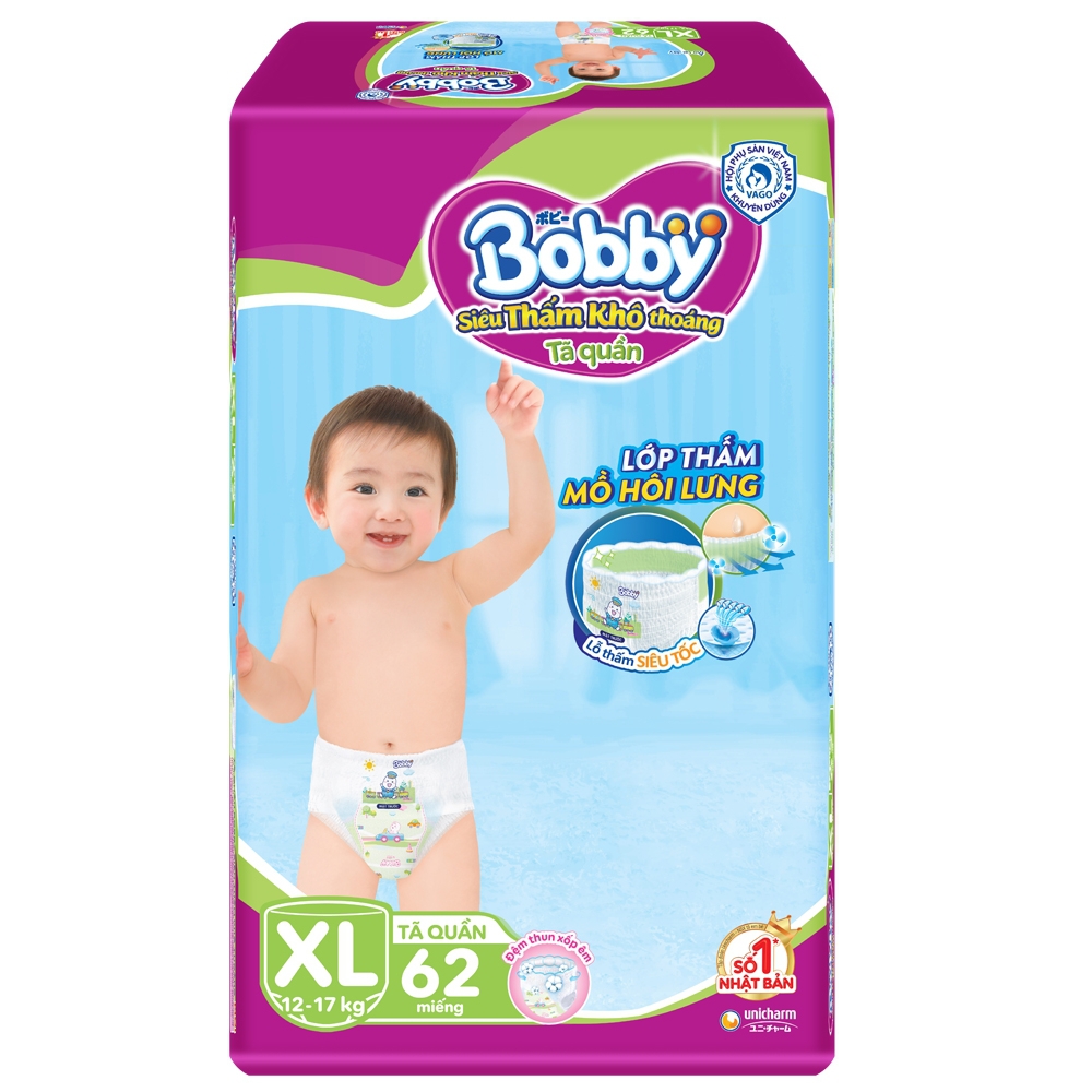 [Free ship] Bỉm tã quần Bobby XL 62 miếng (12-17kg)