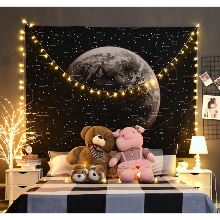 [Giá cực rẻ] Thảm trang trí - Tranh vải treo tường hình mặt trăng, decor phòng độc đáo + Tặng kèm đèn nháy và móc treo