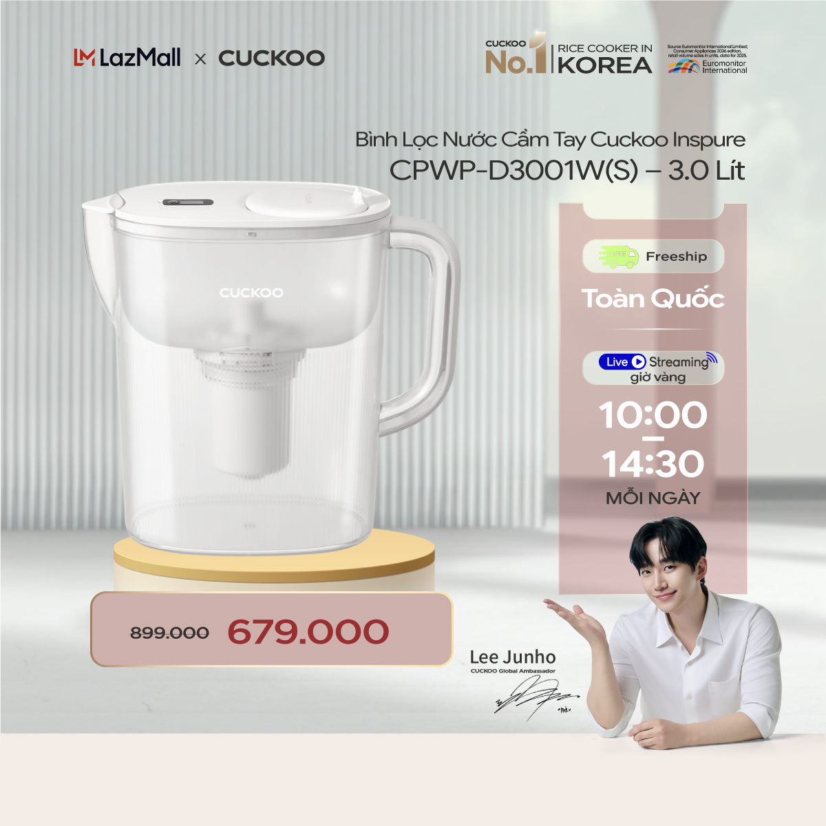 Bình Lọc Nước Cầm Tay Cuckoo Inspure CPWP-D3001W – 3.0 Lít
