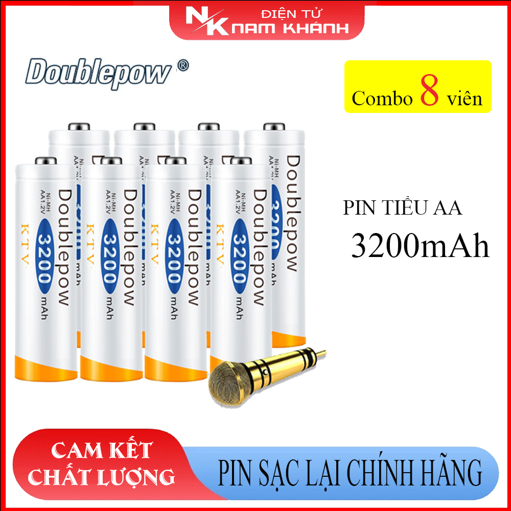 Combo 8 viên Pin sạc AA 3200mAh Doublepow -Pin chuyên dụng cho Micro Karaoke -