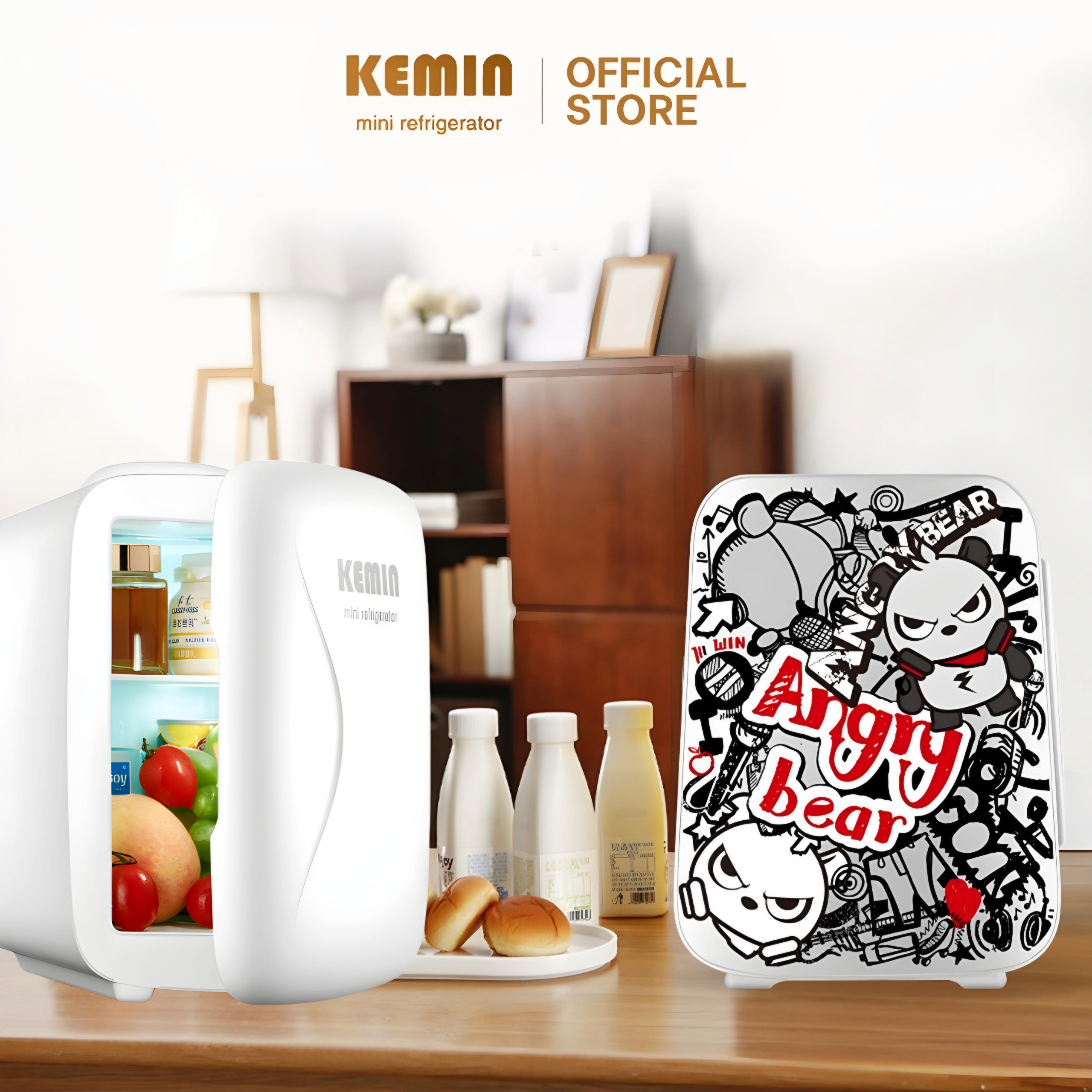 Tủ lạnh mini kemin k4 angry bear 4l - dùng ở nhà và ô tô - nóng lạnh 2 chiều