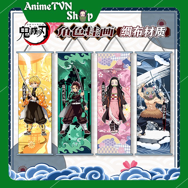 Poster vải lụa tranh lụa treo tường hình Anime Manga - Kimetsu No Yaiba  (Thanh gươm diệt quỷ) Size 30x70cm 