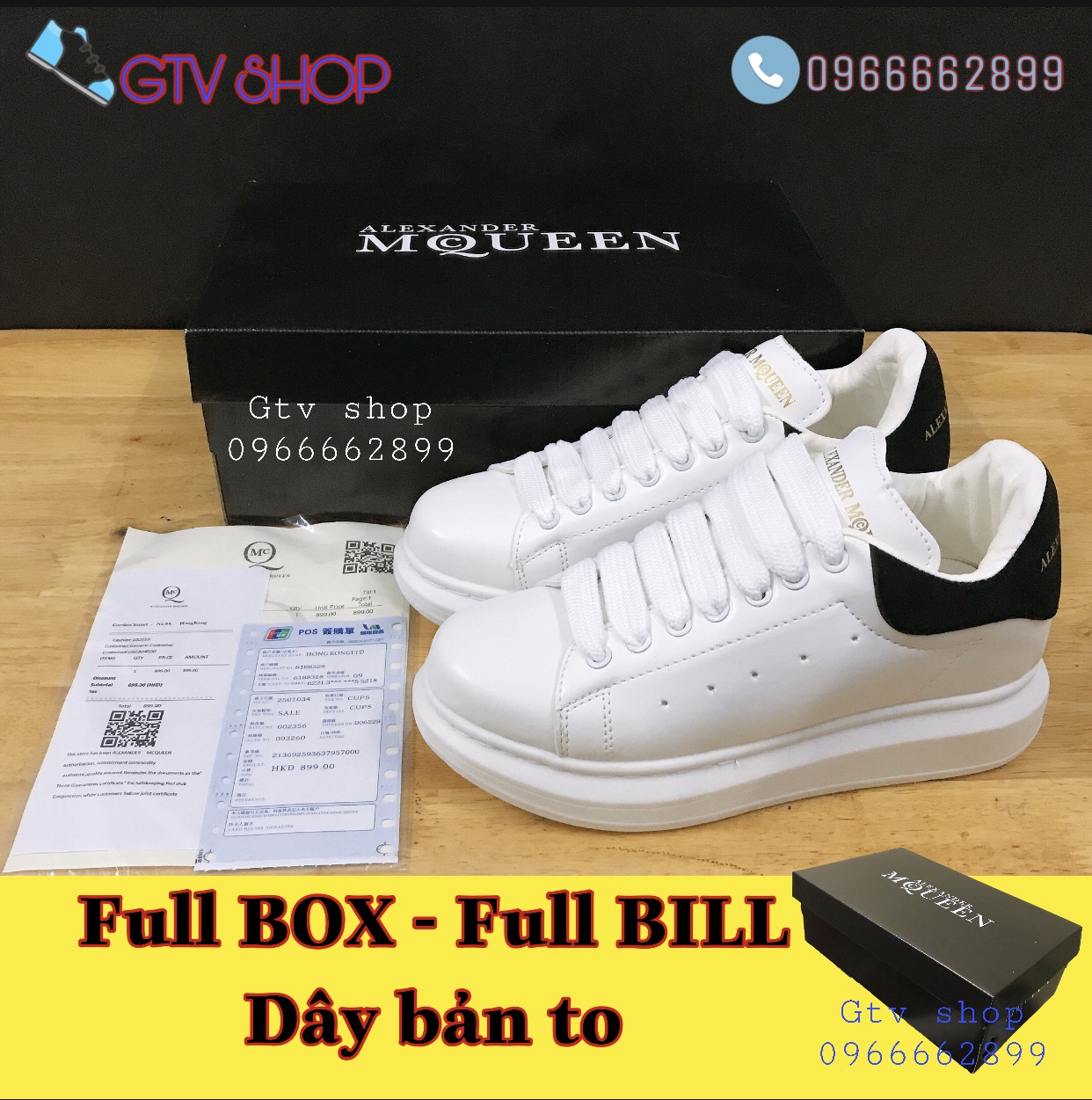 Tặng hộp, bill và dây giày - giày thể thao nam nữ mc. queen gót đen nhung.