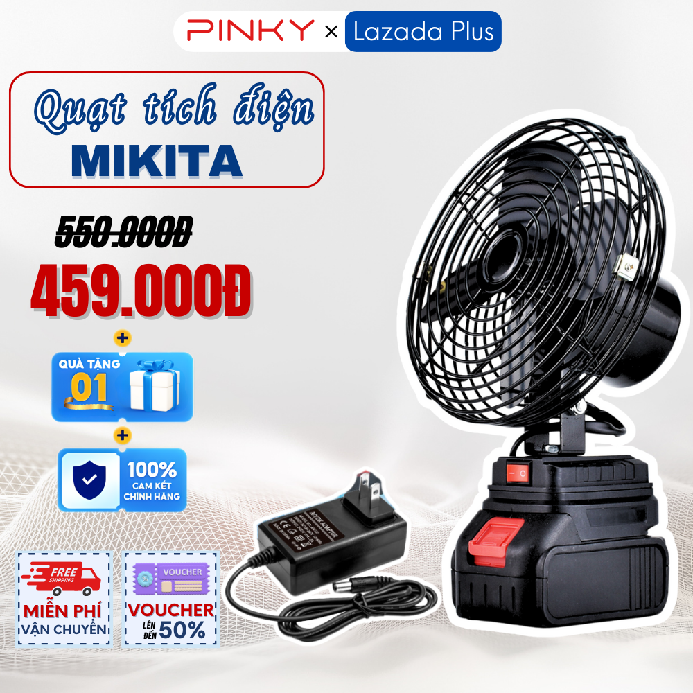 Quạt Tích Điện Lồng Sắt Đế Pin Makita 21V Phổ Thông Kích Thước 8 Inch,Với 2 Mức Gió, Có Thể Xoay, An Toàn Tiện Lợi Cho Mọi Gia Đình