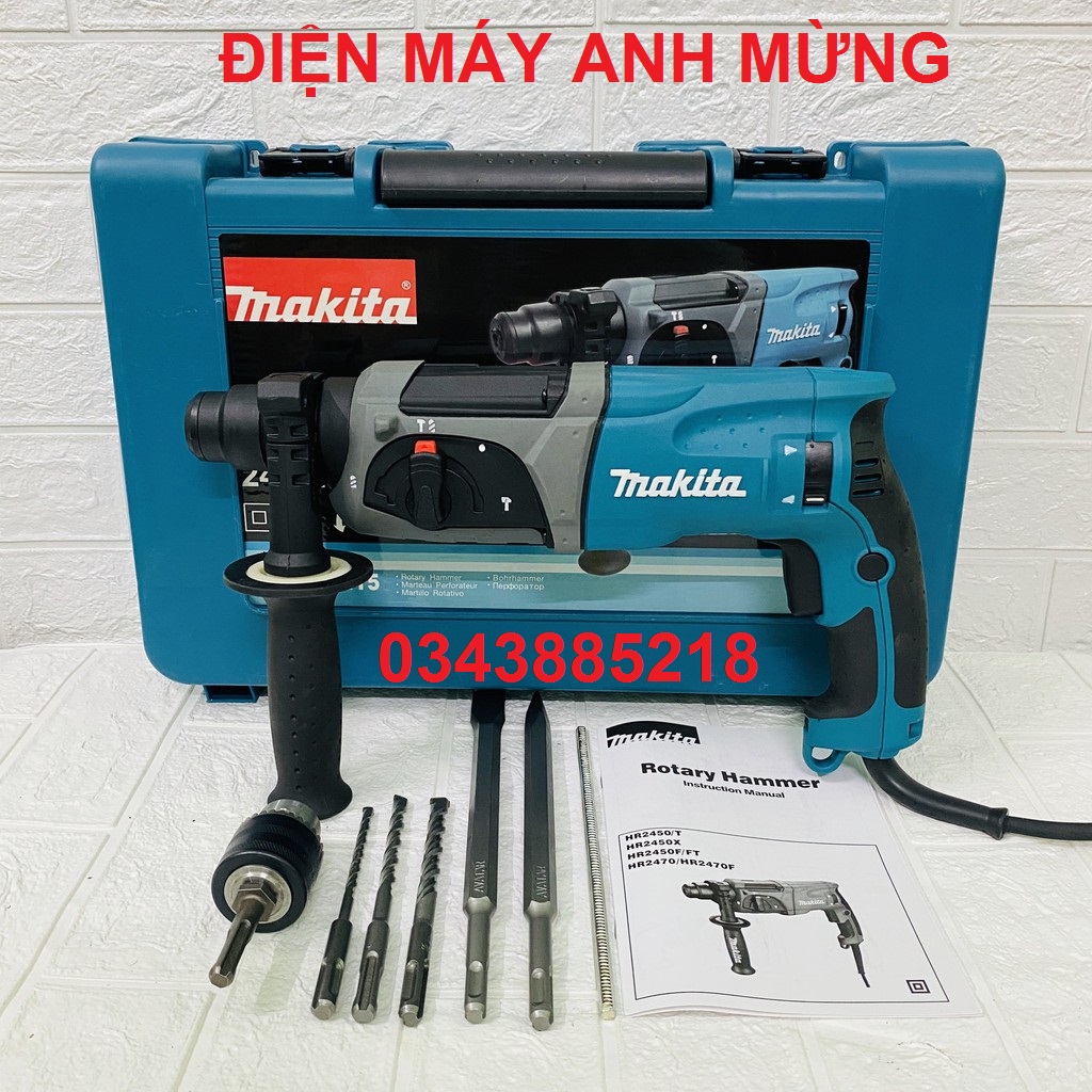 Máy khoan bê tông makita hr-2470f tặng bộ sản phẩm như hình