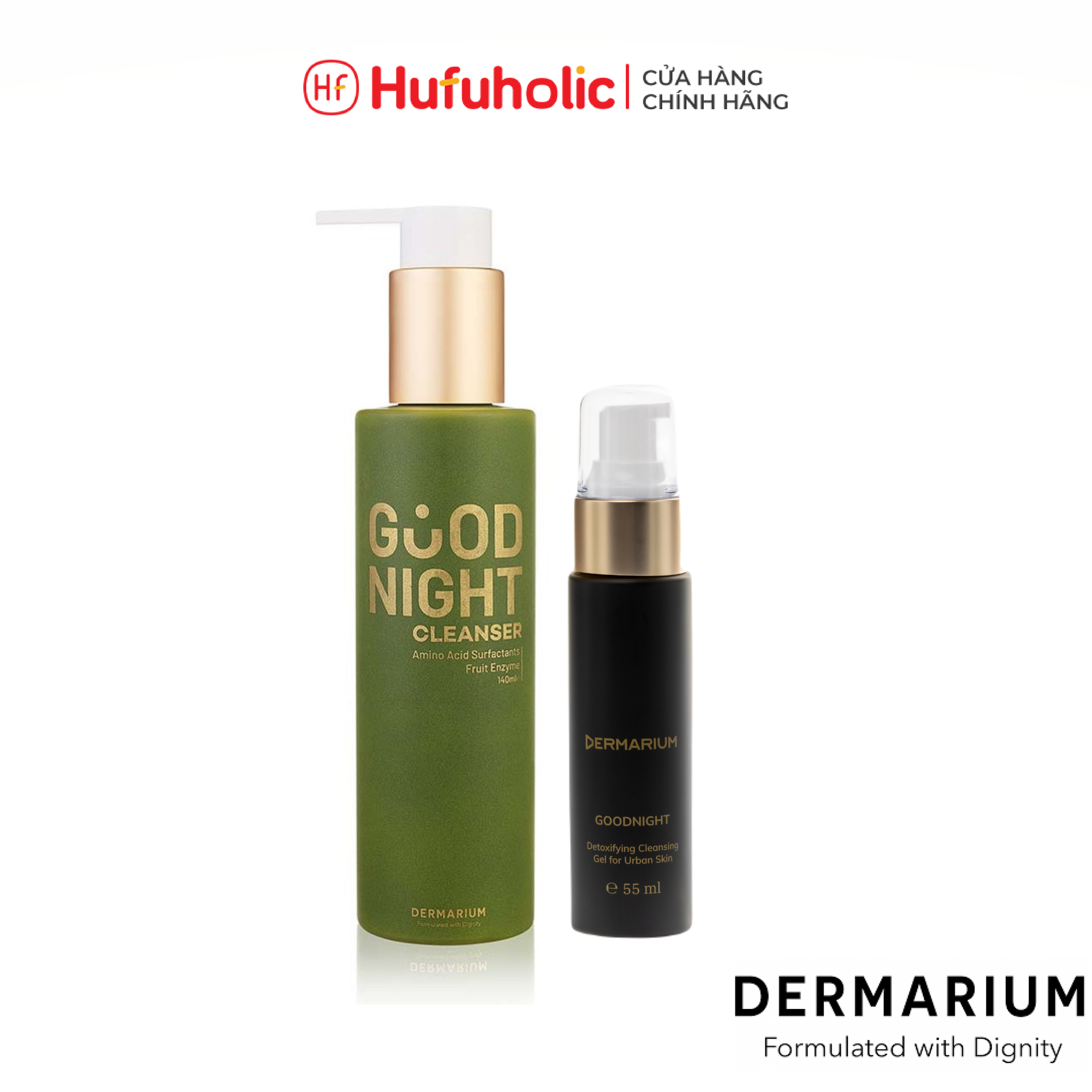 Gel sữa rửa mặt DERMARIUM than hoạt tính làm sạch da kiềm dầu dưỡng ẩm ngăn ngừa mụn Good Night Cleanser 140ml DERM02