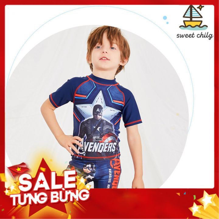 Đồ bơi bé trai size đại, bộ bơi bé cho bé trai in hình siêu nhân - bbsđbbtcaptian