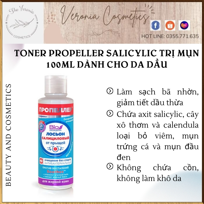 Toner giảm mụn Propeller Salicylic 100ml dành cho da dầu