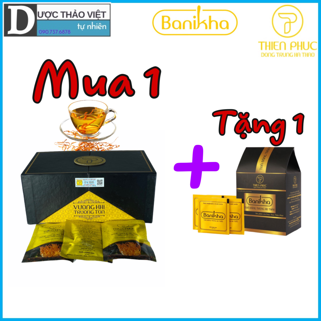 Hộp Đông Trùng Hạ Thảo Thiên Phúc sấy khô (20 gói x 1g) + TẶNG Hộp Trà BANIKHA Đông Trùng Hạ Thảo Thiên Phúc 20 gói.