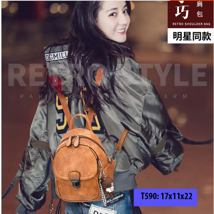 Balo mini nữ đi học, đi làm, đi chơi da khóa bấm cá tính phong cách hàn quốc T590