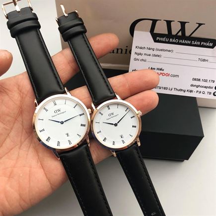 Đồng hồ cặp D Wellington sang trọng dây da đen