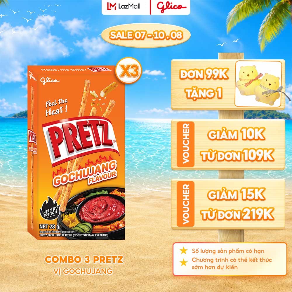 Combo 3 Hộp Bánh Que Snack Nướng Giòn PRETZ Vị GOCHUJANG - 28G/Hộp