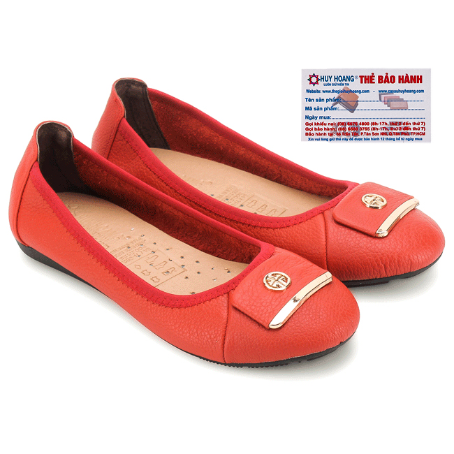 Giày nữ búp bê da bò màu cam HK7910