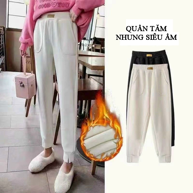 Quần jogger tăm nhung dành cho nữ, chất vải mềm mại, thoải mái, mặc cực ấm