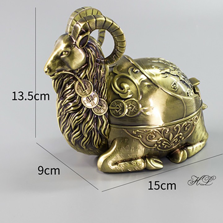 Gạt tàn hợp kim hình con dê hoa văn họa tiết cổ