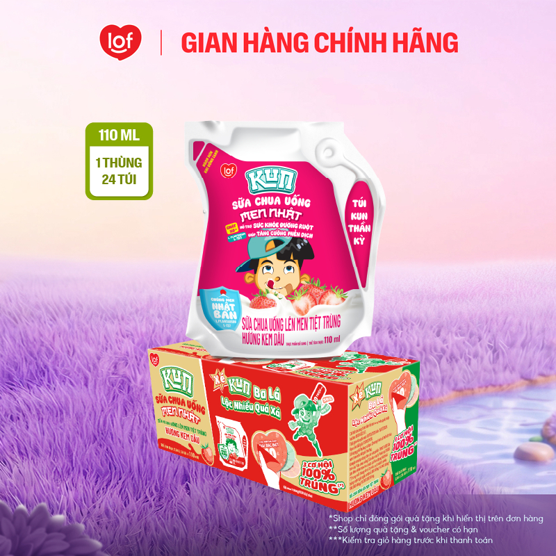Sữa chua uống KUN vị dâu thùng 24 túi x 110ml