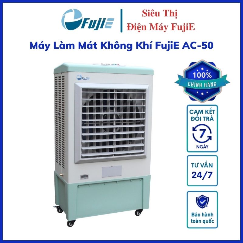 Máy làm mát không khí FujiE AC-50 giảm ngay từ 5-10 độ C phù hợp nhà hàng văn phòng khu vực làm mát lên tới 60m3, vỏ máy kim loại bền bỉ, công nghệ Nhật Bản bảo hành 12 tháng