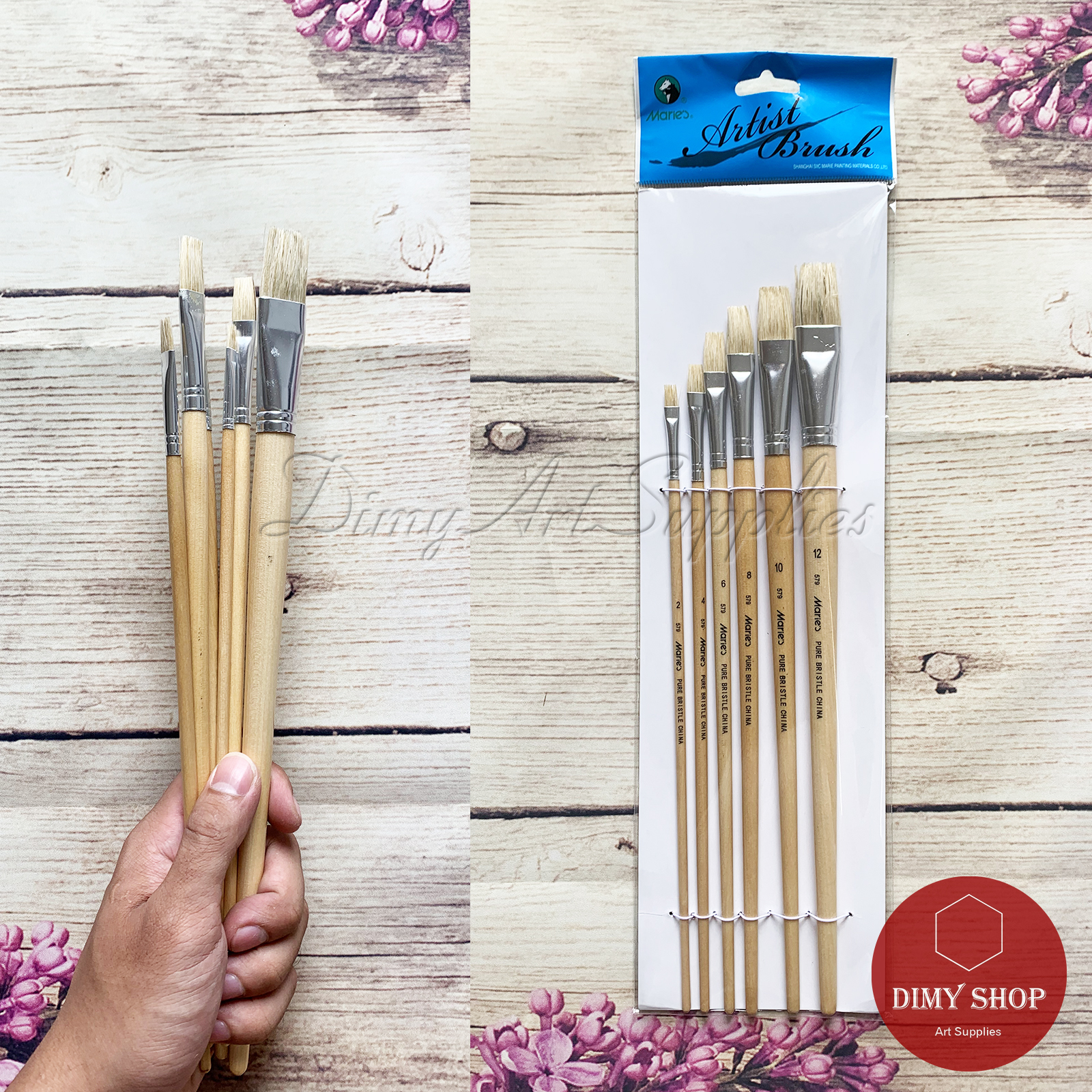 [HCM]Bộ Cọ Vẽ Sơn Dầu Acrylic MARIEs Đầu Dẹp 6 Cây (Mã 579B)