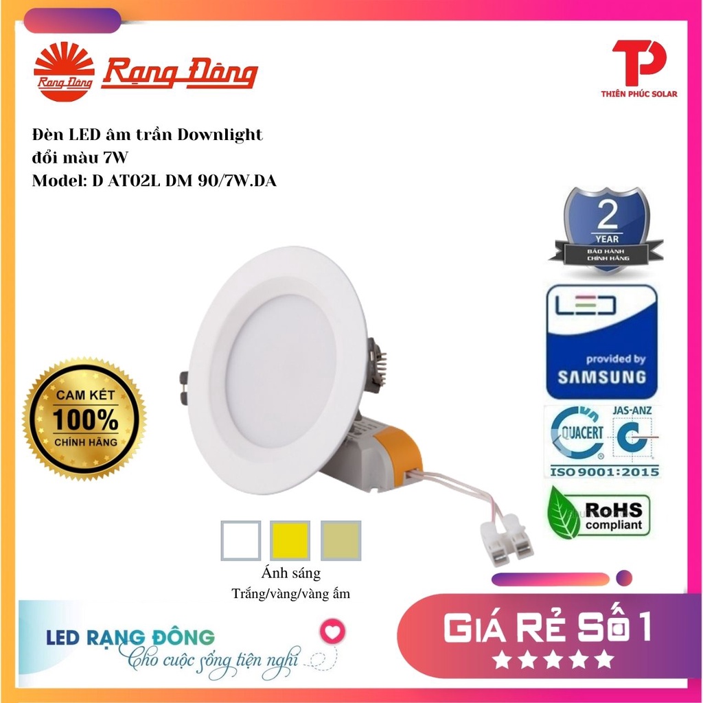 [Chính Hãng] Đèn LED Downlight đổi màu Rạng Đông lỗ khoét 90mm 7W Model: D AT02L DM 90/7W.DA