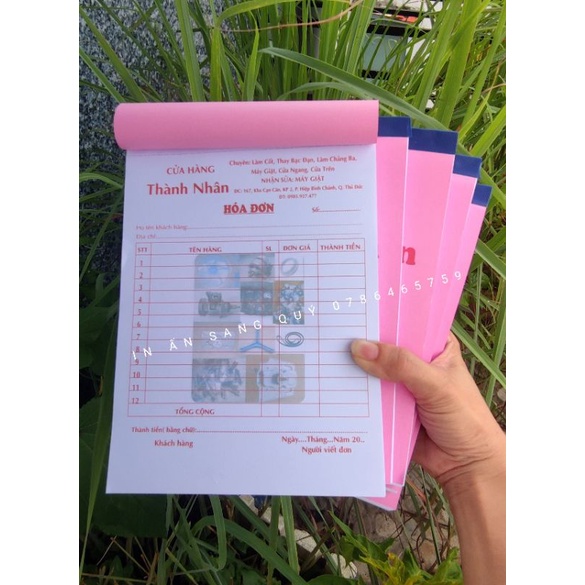 Hoá đơn bán lẻ nhận từ 2 cuốn dịch vụ, thu tiền, in màu chèn ảnh yêu cầu khổ a5, 1liên, 2 liên