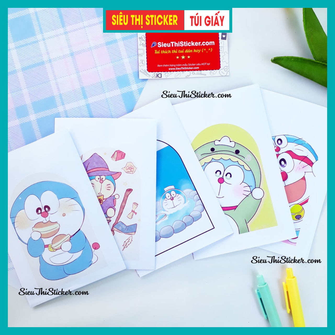Combo 10 túi giấy mini gói hàng, gói quà tặng họa tiết hoạt hình doremon dễ thương