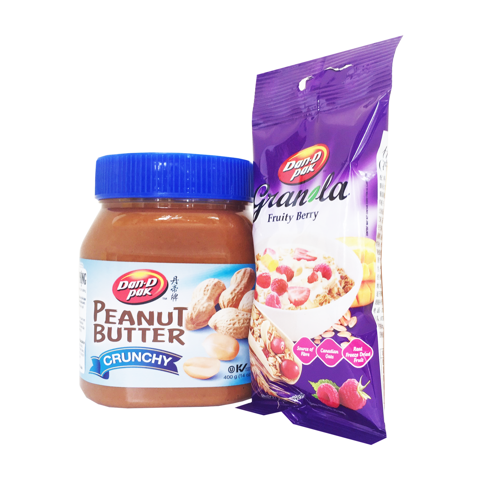 Combo Bơ đậu phộng Crunchy (hạt nhỏ) và 1gói Granola 40g, DAN D PAK 100% thành phần tự nhiên, phù hợp với người bận rộn, ăn kiêng, giảm cân