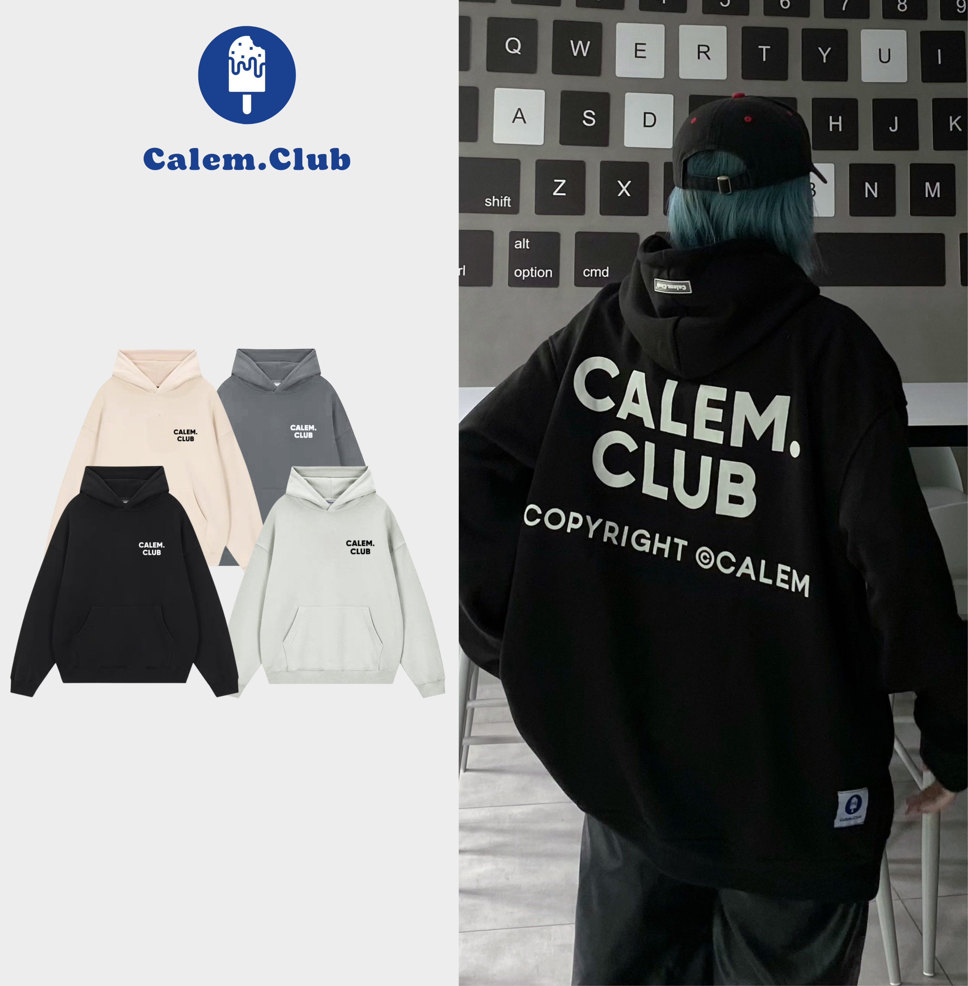 Hoodie basic calem.club - áo hoodie chui đầu form unisex nam nữ