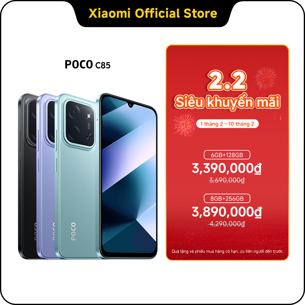 [New] Poco C85 | Large Battery 6000Mah (Typ) | Watch Videos Until 22 O'Clock. | Large, Vivid 6.9-Inch Screen | High Refresh Rate up to 120Hz | 33W Fast Charger | The Battery Reaches 50% after 31 Minutes of Charging. | Powerful Eight-Core Pro Giá 3,390,000 Đồng*Miễn phí vận chuyển