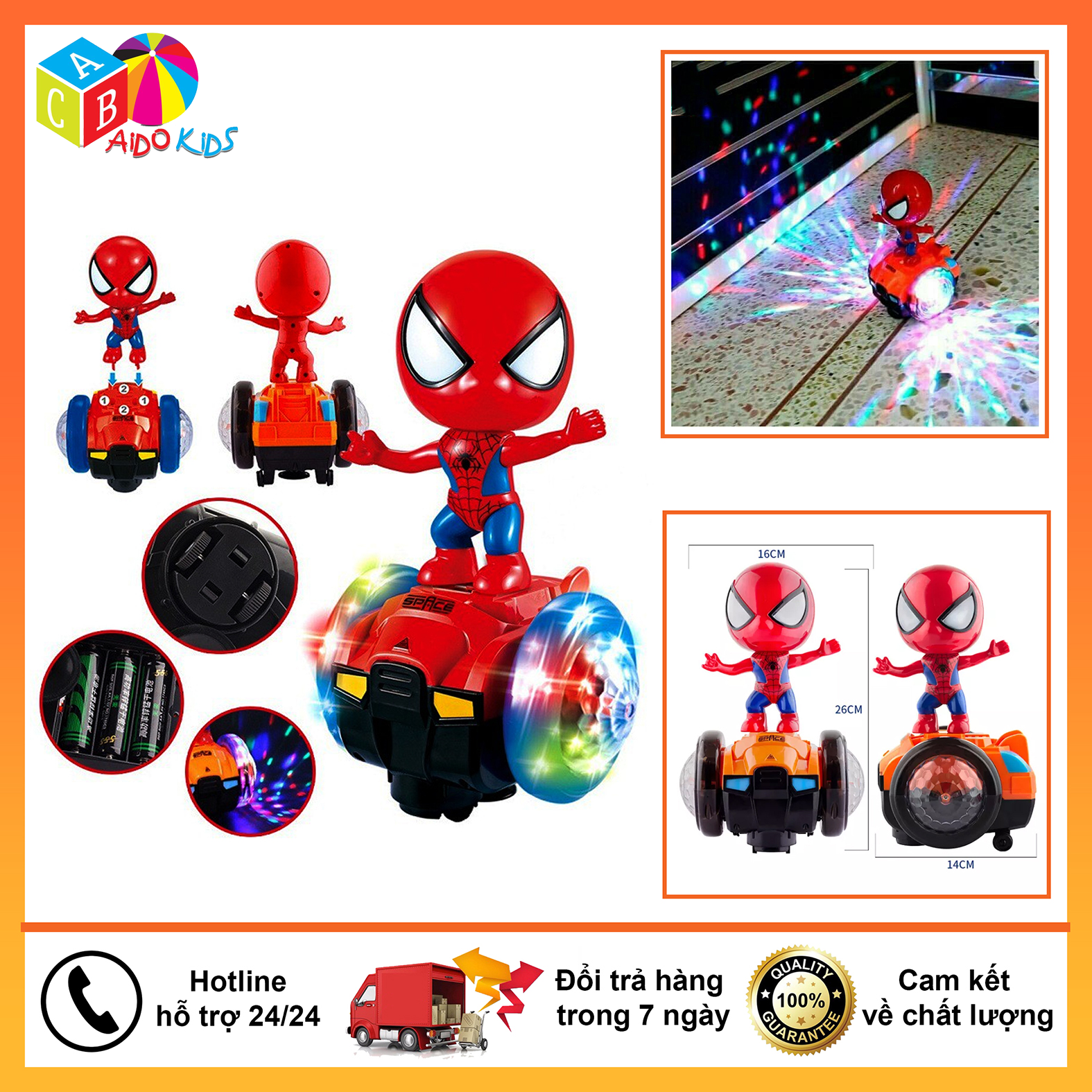 Đồ chơi người nhện đi xe thăng bằng xoay 360, phát nhạc, chiếu sang AKO NN6001