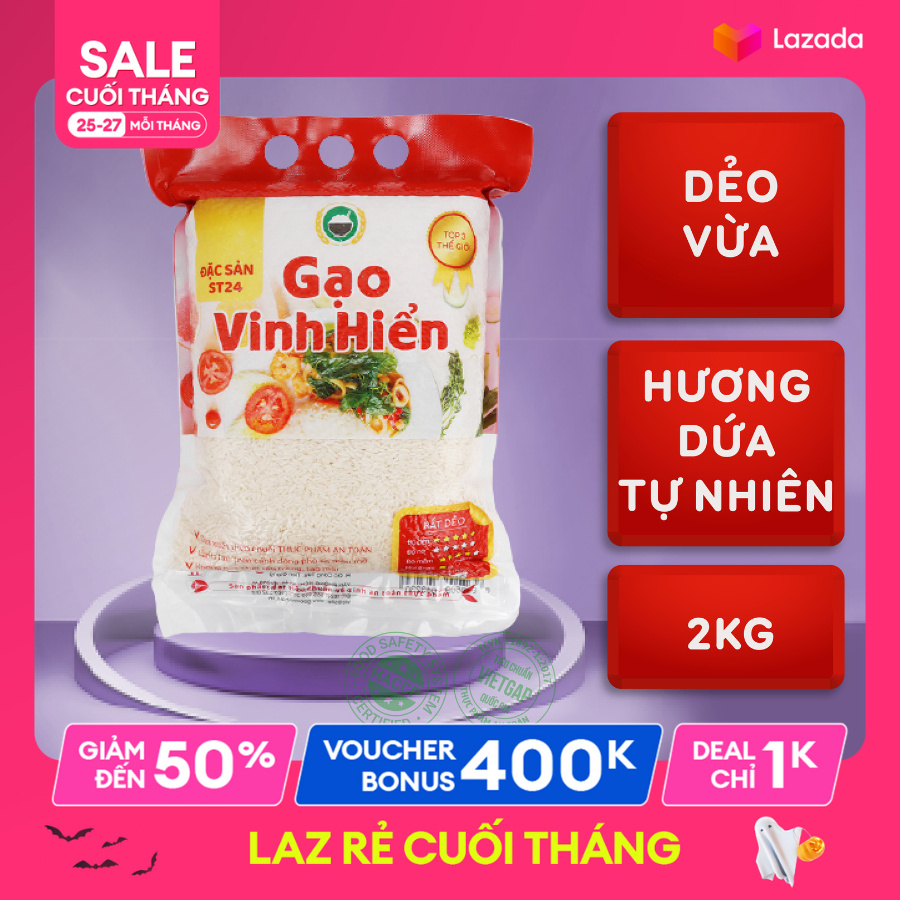 Gạo st24 vinh hiển 2kg - dẻo thơm nhiều, mềm, ngon cơm.