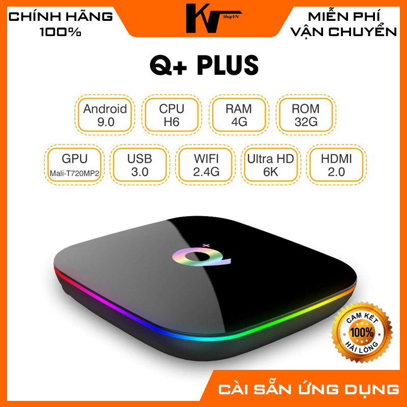 Android tv box t95 q+, allwinner h6, android 9.0, ram 4gb, bộ nhớ 32gb, cổng âm thanh quang, led đổi màu